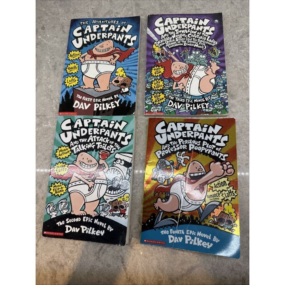 Captain Underpants paperback book. Lot of 4 various. Pre-owned.